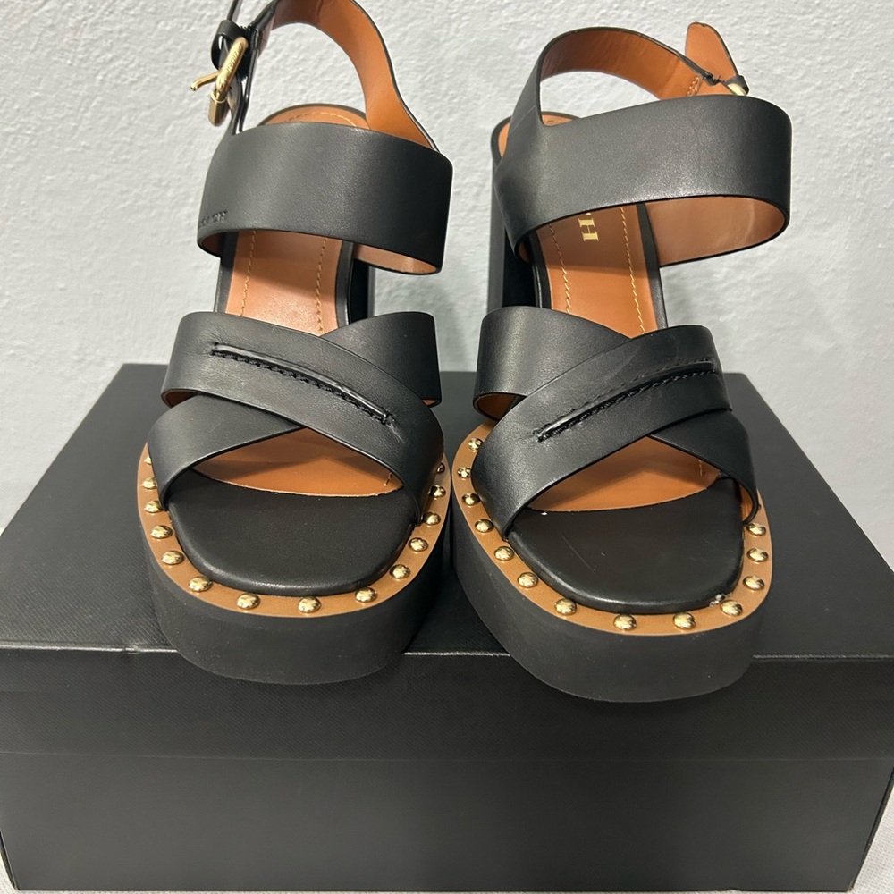 Coach Black Sandals with Gold Studs
